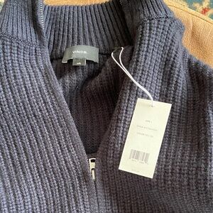 Vince Dark Navy Ribbed Zip-Up Sweater